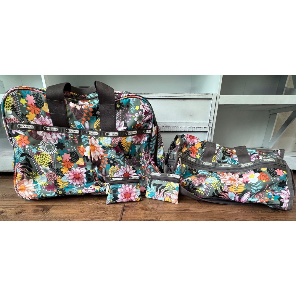 LeSportsac Floral Travel Set 4 pieces Weekender Duffle Bag Packable Tote